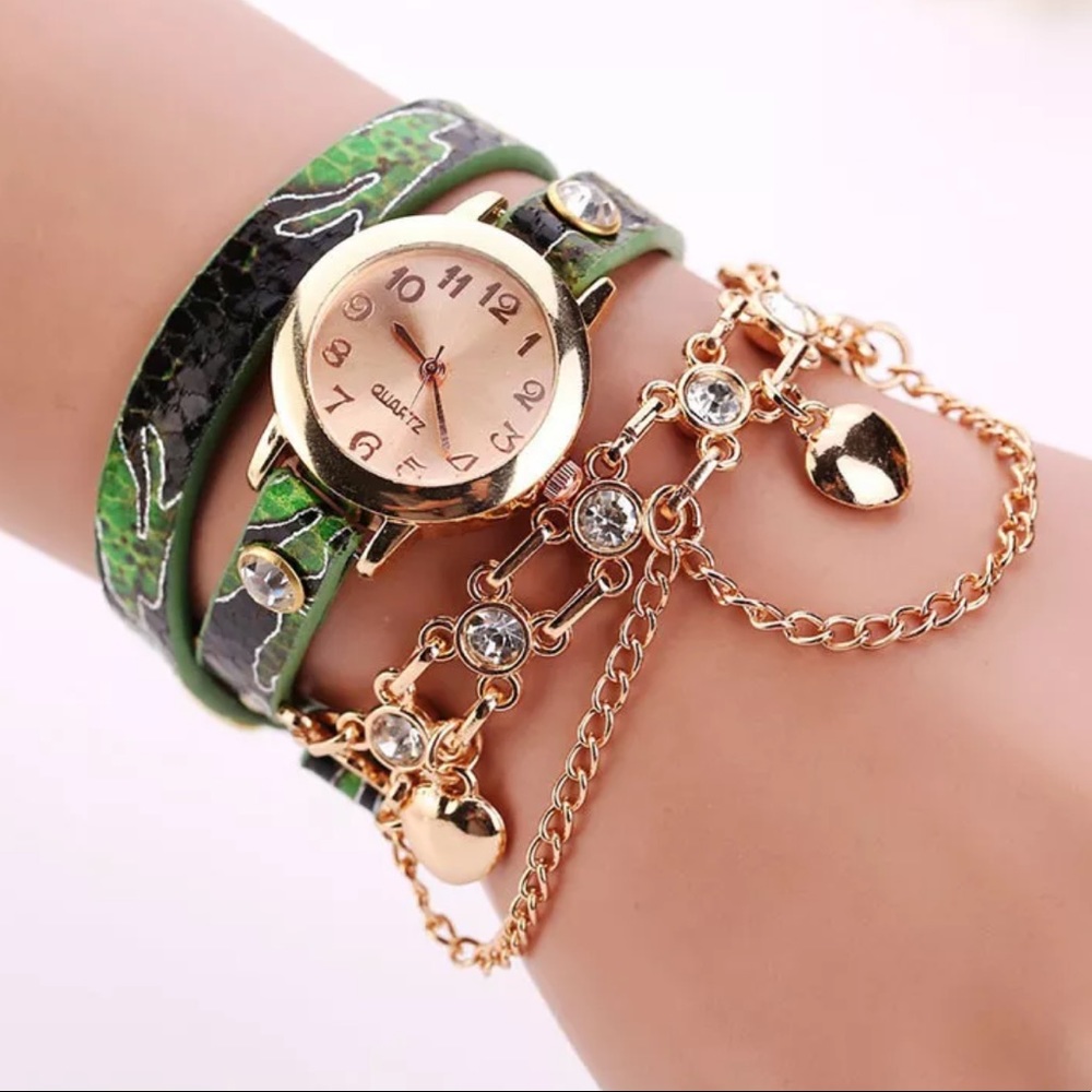 Green Chain Wrap Wrist Watch